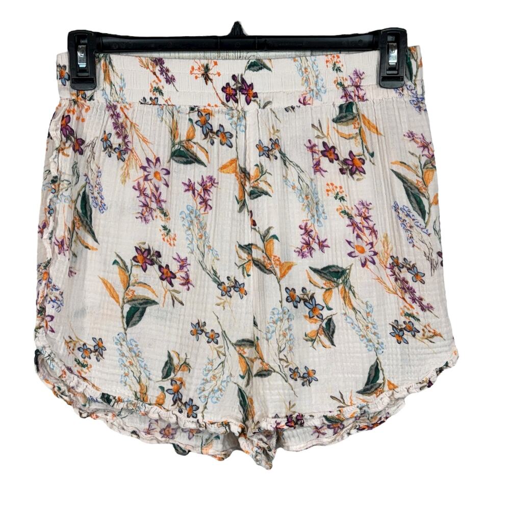 Anthropologie Medium Pajama Bottom Shorts Floral Ruffled Gauzy Lightweight Multi